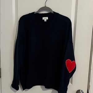 CeCe Navy Sweater with Red Heart Elbow Patches